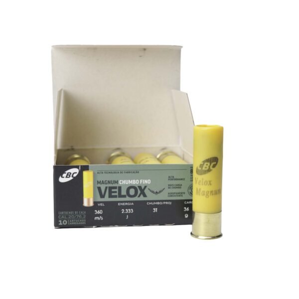Cartucho CBC Cal 20GA Câmara 76,2mm Super Velox M3 Chumbo 3T Cx 10 Unidades