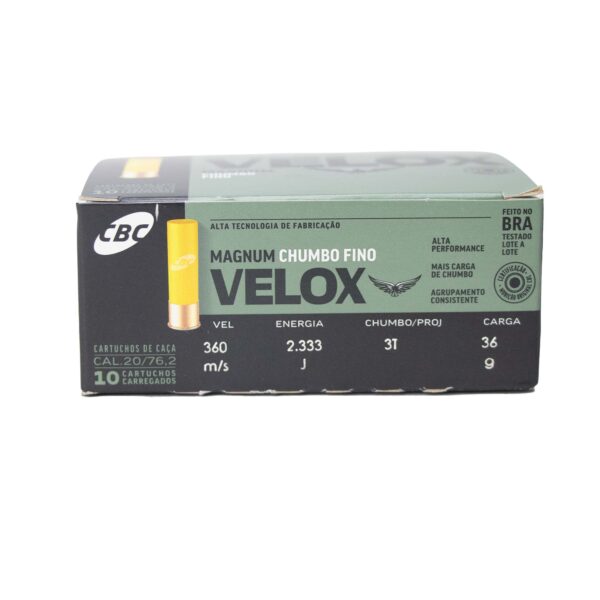 Cartucho CBC Cal 20GA Câmara 76,2mm Super Velox M3 Chumbo 3T Cx 10 Unidades