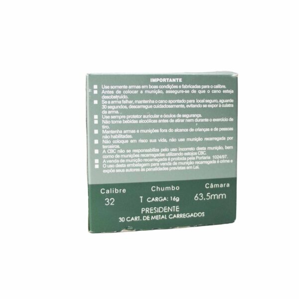 Cartucho CBC Presidente 32/63,5 Chumbo T (Carregado de fábrica) Cx 30 unidades