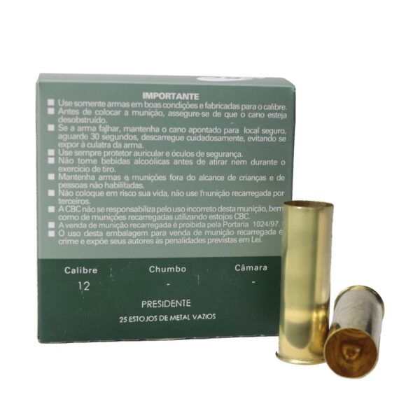 Estojo CBC Cal 12 Presidente (Metal) Descarregado e Despoletado Cx 25 Unidades