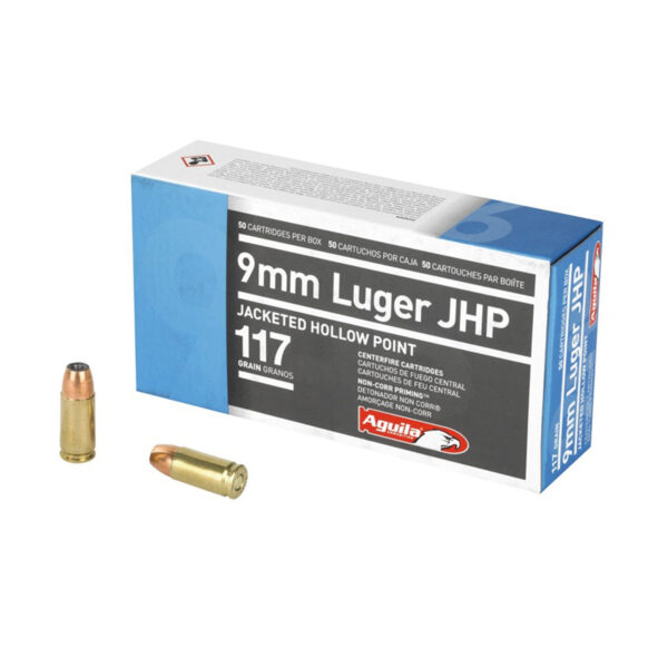 Munição Aguila Cal. 9mm 117GR JHP Cx 50 Unidades