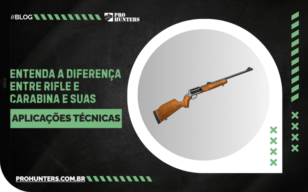 Capa de artigo sobre a diferença entre rifle e carabina, com a imagem de uma arma longa de coronha de madeira e cano metálico.